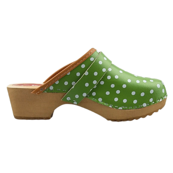 DINA Schwedische Holzschuhe – grüne Punkte
