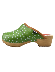 DINA Zweedse klompen Groen polka dots