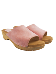 DINA Wooden sandals with suede leather - suede pastel pink - model 2024