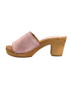 DINA Absatzschuhe – Pastellrosa – Wildleder – offene Zehenpartie