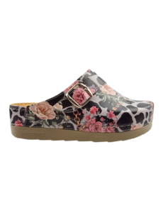DINA Clogs mit Leopardenmuster und Blumenmuster – Synthetiksohle und medizinisches Fußbett – von Dina