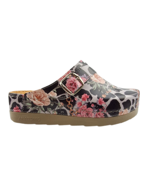 DINA Clogs mit Leopardenmuster und Blumenmuster – Synthetiksohle und medizinisches Fußbett – von Dina