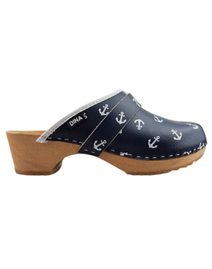 DINA Schwedische Clogs blau mit weißen Schiffsankern