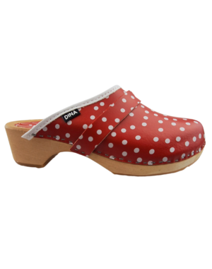 DINA Schwedische Clogs rot mit Punkten