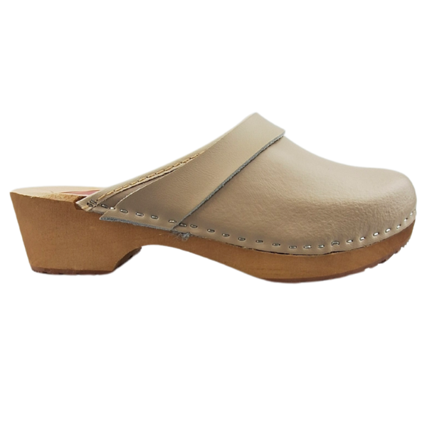 DINA Schwedische Holzschuhe – Cremefarben mit echtem Leder