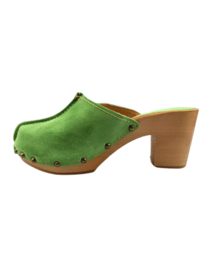 DINA Green high heel suede clogs Dina