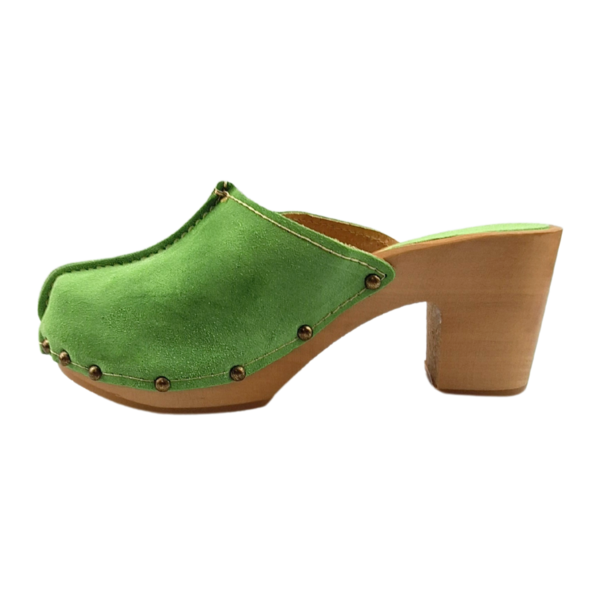 DINA Green hoge hak suede clogs Dina