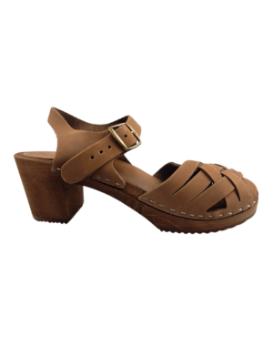 DINA Dina Heels Betty - Coffee Brown -  gevlochten met Nubuck leer