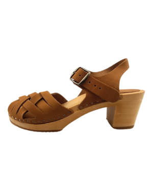 DINA Dina Heels Betty - Cognac - mit Nubukleder geflochten