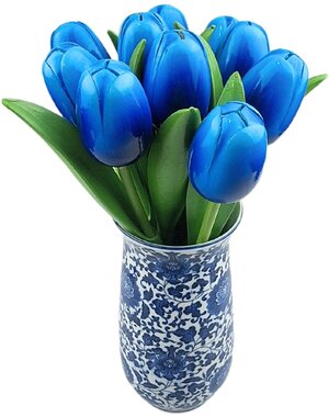TRAA Delfter blaue Vase mit blauen Holztulpen (10 Stück)