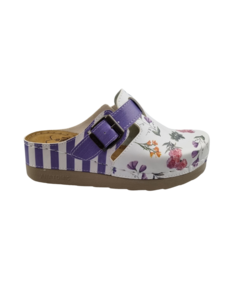DINA Stripes and flowers - clogs with synthetic sole and medical footbed - Dina clogs