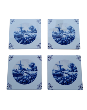  Untersetzer Delfter blaue Fliesen Windmühlen