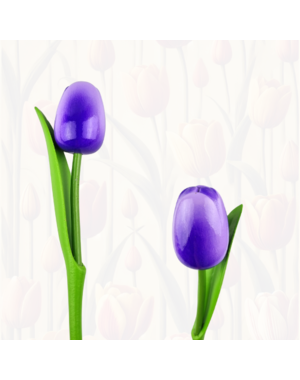  Houten tulp paars op steel met blad 30cm
