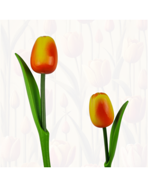 Wooden tulip orange on stem with leaf 30cm