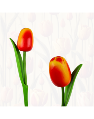  Houten tulp geel/rood op steel met blad 30cm