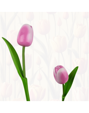  Houten tulp roze op steel met blad 30cm