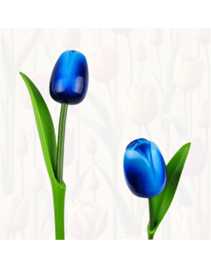 Wooden tulip blue on stem with leaf 30cm