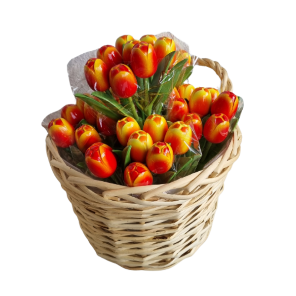 Boeket tulpjes 18cm lengte - rood/oranje tulpjes in mix