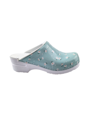 DINA Medizinische Clogs - Arbeitsclogs - Pflegeclogs - Dina Clogs - Blau mit Gänseblümchen