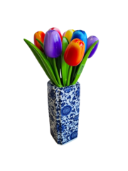 TRAA Delfter blaue quadratische Vase mit Holztulpen (9 Stück)