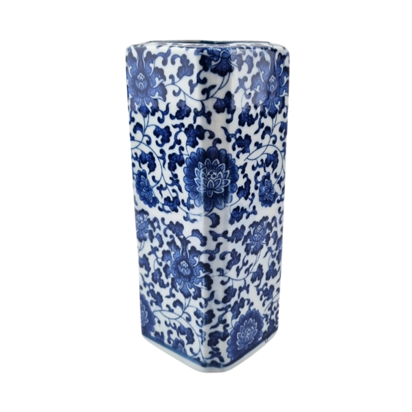 TRAA Delftsblauwe vaas 20cm hoog - vierkant