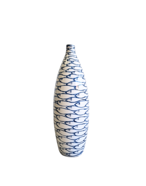 TRAA Keramieken Vaas met Delftsblauwe Visjes - 43cm hoog