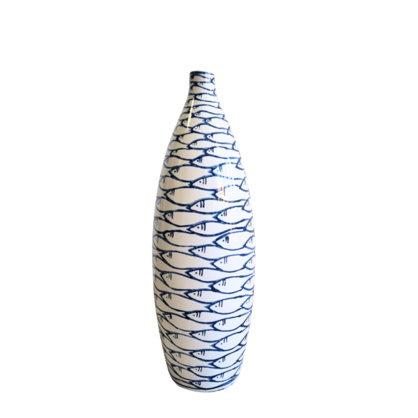 TRAA Keramieken Vaas met Delftsblauwe Visjes - 43cm hoog