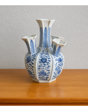 TRAA Delfter Blau 5 Ringe Vase für Tulpen – 45 cm hoch