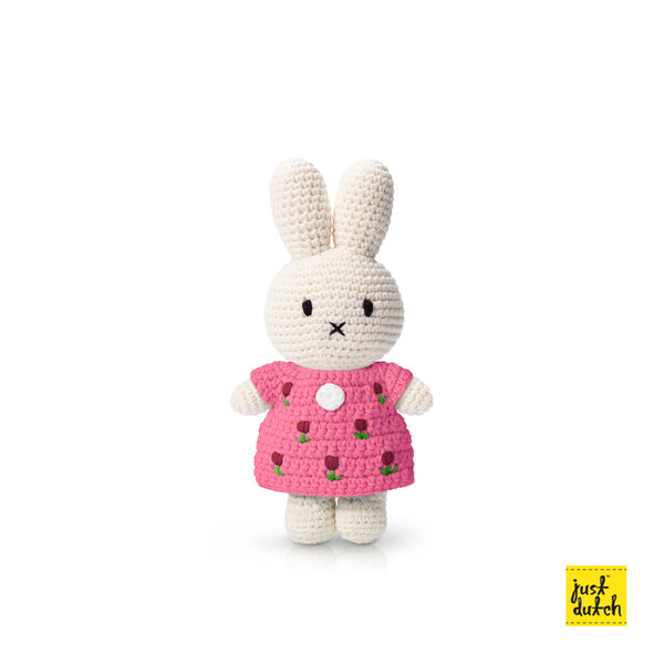 Miffy Plüschfigur im rosa Tulpenkleid 20 cm – gehäkelt
