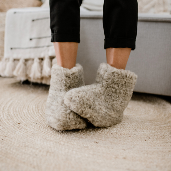 DINA Hohe Wollpantoffeln, naturgrau