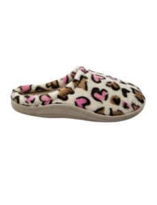 DINA Damen-Slipper beige mit Panther-Herz-Muster – wunderbar weich mit fester Sohle