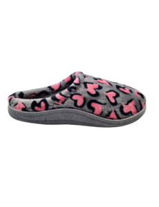 DINA Women's slip-on shoes grey panther hearts – wonderfully soft with a firm sole