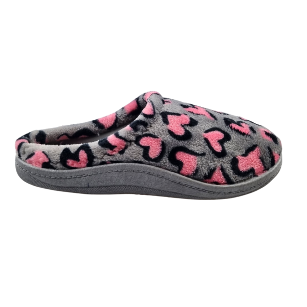 DINA Damen-Slipper grau mit Panther-Herz-Muster – wunderbar weich mit fester Sohle
