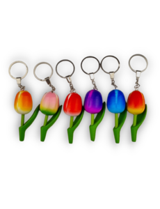 TRAA Tulip keychain mixed colors - text Amsterdam on leaf