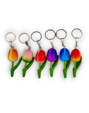 TRAA Tulp sleutelhanger kleuren in mix - tekst Amsterdam op blad