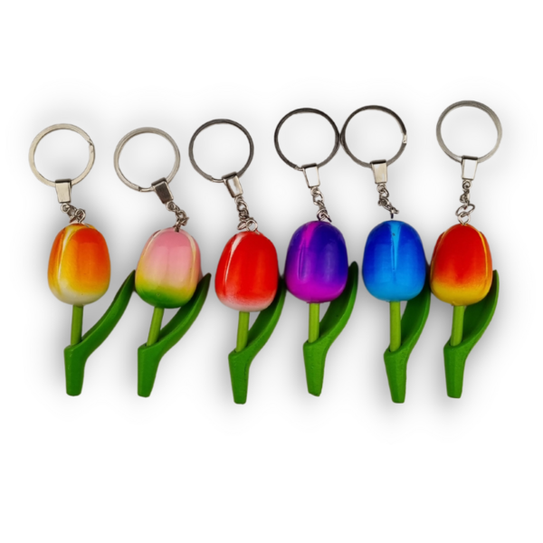 TRAA Tulip keychain mixed colors - text Amsterdam on leaf