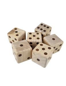  six wooden dice in black carrying bag