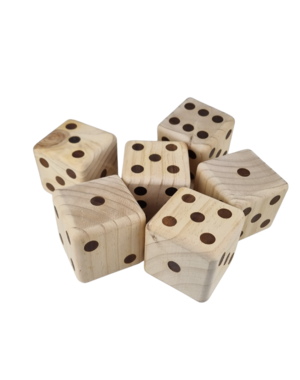  six wooden dice in black carrying bag