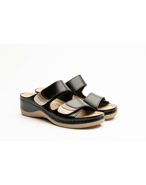 Leon Footwear Sandalen met klitteband  en antislip nop in zool - zwart