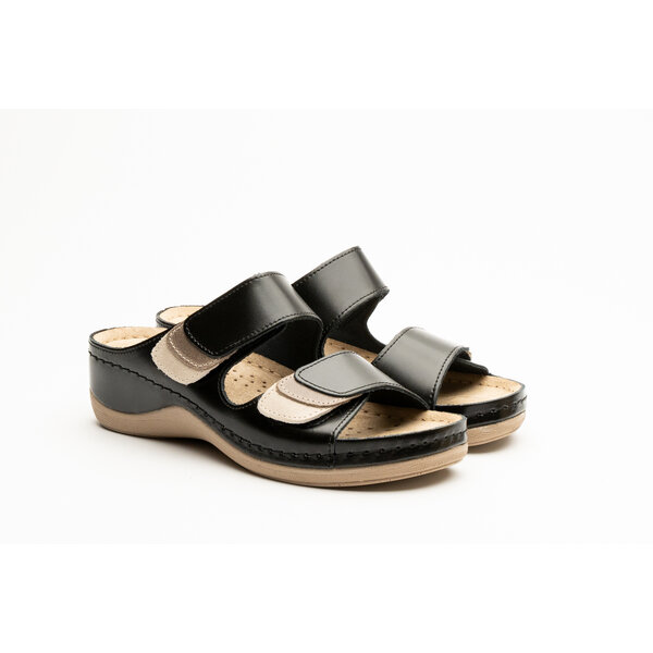 Leon Footwear Sandalen met klitteband  en antislip nop in zool - zwart
