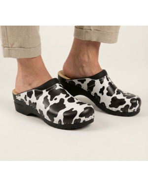 DINA Clogs mit Kuhfellmuster und schwarzer Sohle - Dina