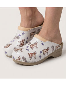 DINA Medizinische Clogs – braune Kuh-Tulpendose – Dina