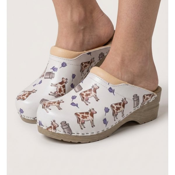 DINA Medizinische Clogs – braune Kuh-Tulpendose – Dina