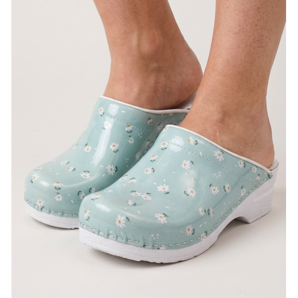 DINA Medische klompen - werkklompen - zorgklompen - Dina clogs - Blauw met madeliefjes