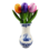 Wooden Tulips in Delft Blue Vase (±20–24 cm) – Dutch Mini Atmosphere