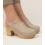 DINA Skandinavische Clog-Heels – Taupefarbenes Leder & Holzabsatz