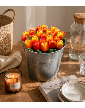  Wooden Tulips in Bucket – 26 pieces (±20 cm)