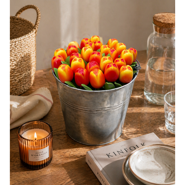 Houten Tulpen in Emmer – 26 stuks (±20 cm)