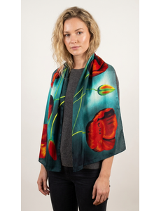  Tulpensjaal groen met rode tulpen