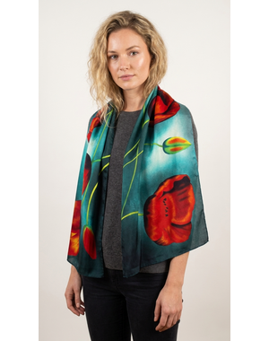  tulips Scarf dark green with red tulips